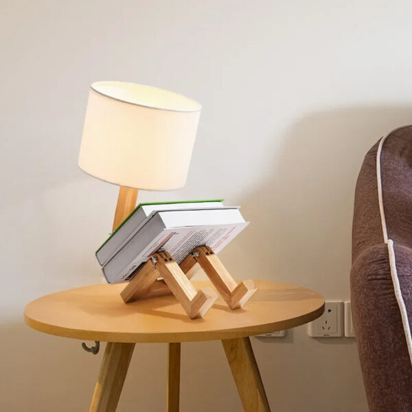 Alternative view of Lampe articulée design robotique en bois naturel