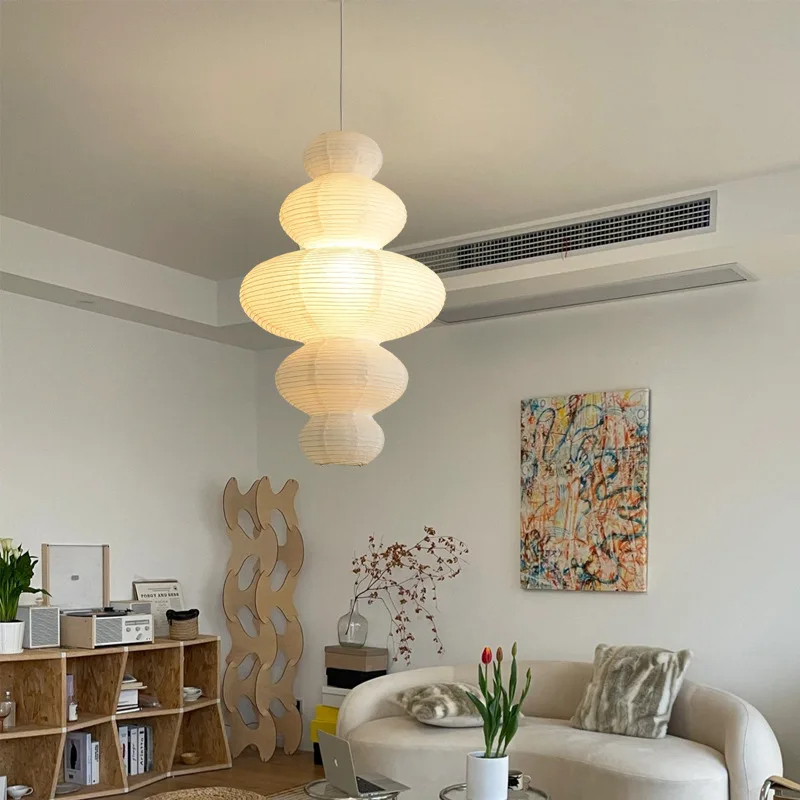 Luminaire LED géométrique d'inspiration japonaise en papier – Image 5