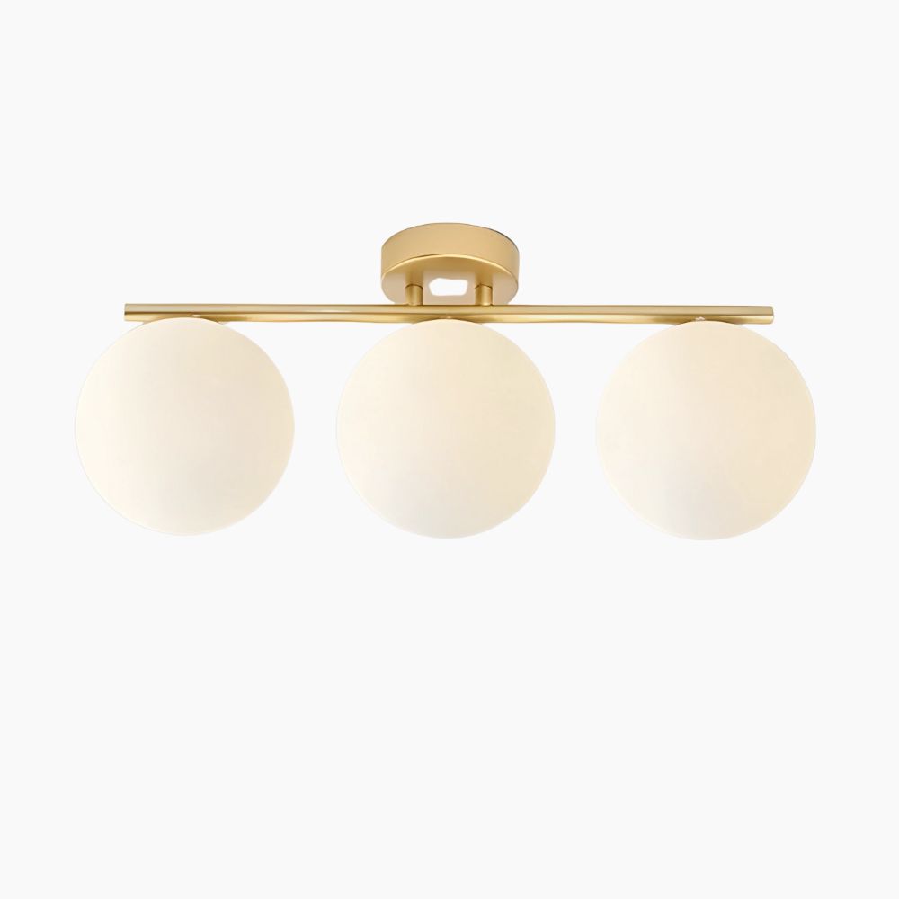 Plafonnier LED contemporain à trois globes de verre sur armature dorée