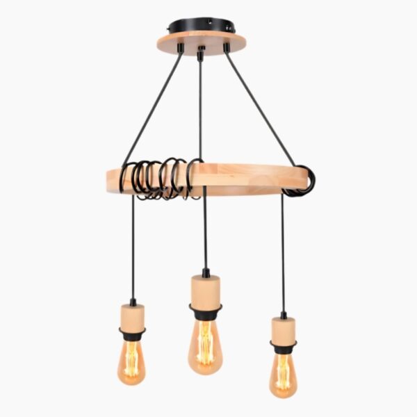 Suspension artisanale bois et métal d'inspiration vintage