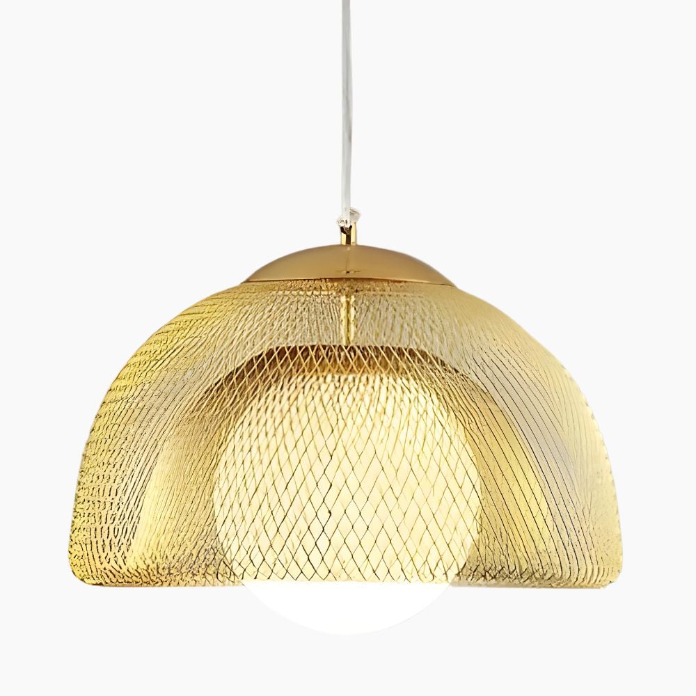 Suspension design grillage doré en acier noble