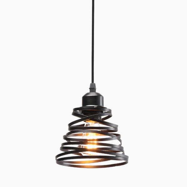 Suspension lumineuse torsadée en métal noir au charme rétro