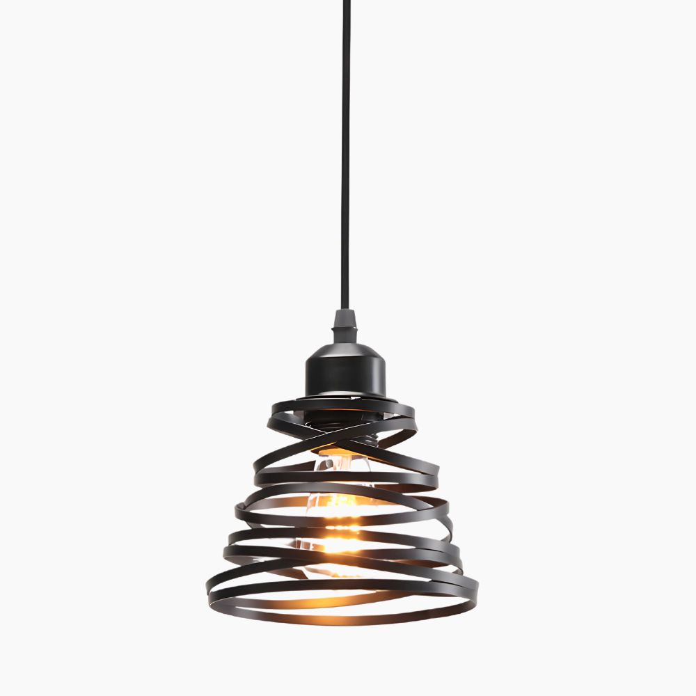 Suspension lumineuse torsadée en métal noir au charme rétro