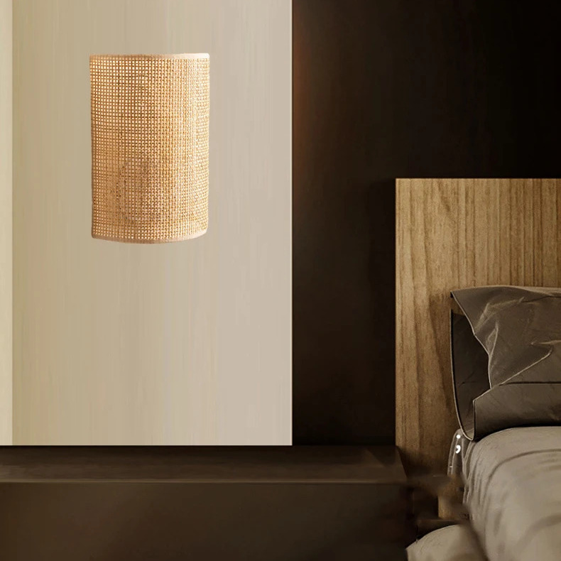 Applique murale LED naturelle rectangulaire tressée en osier – Image 4