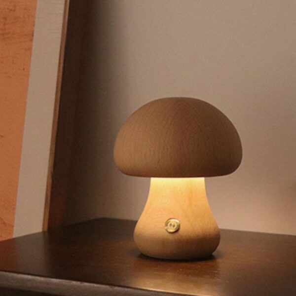 Lampe champignon compact effet bois