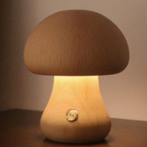Lampe champignon compact effet bois