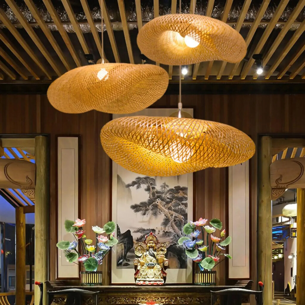 Suspension luminaire vintage en bambou naturel